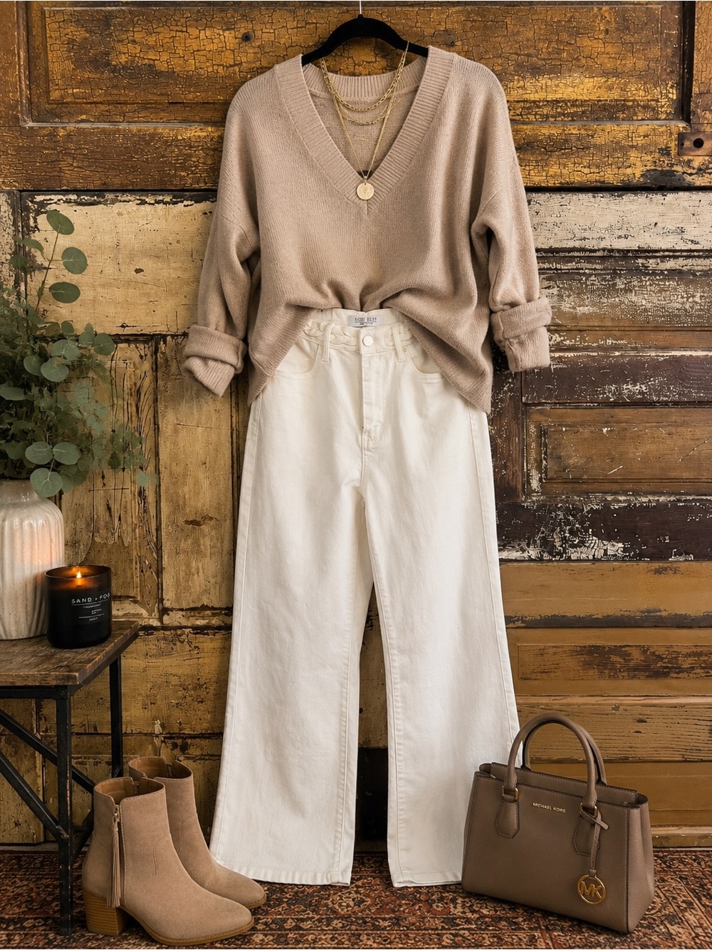 Judy Blue Cream Wide Leg Jeans | Braided Waistband | High Rise | Size 28 | NWOT